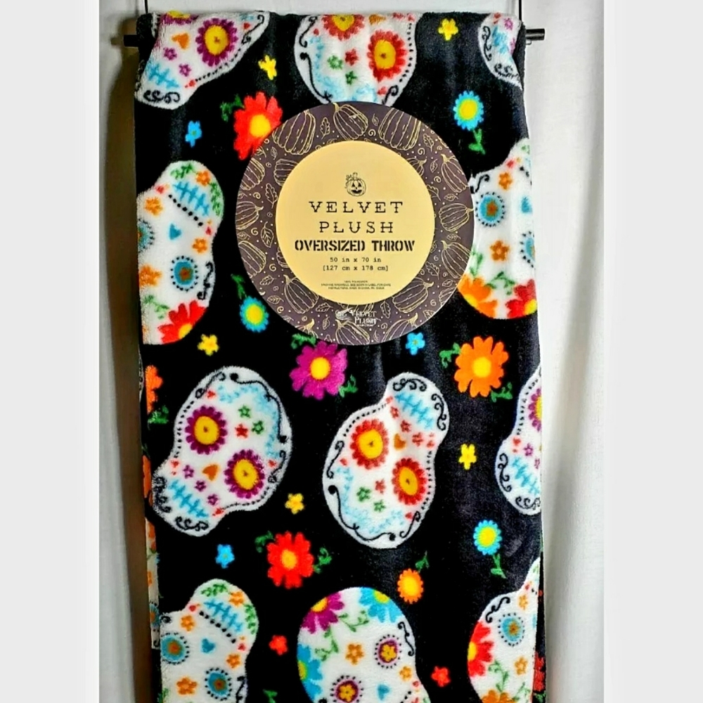 Velvet Plush Sugar Skull Oversized Throw